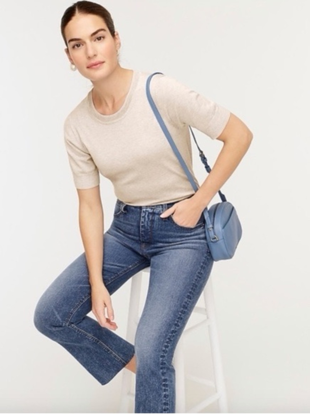 J.Crew Silk Blend Short Sleeve Sweater Gray Small